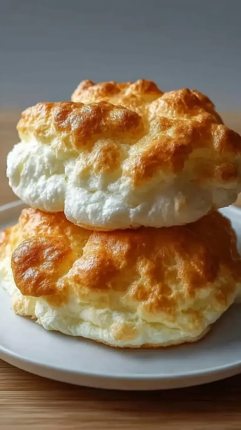 Golden brown rounds of fluffy cottage cheese cloud bread on a parchment-lined baking sheet.