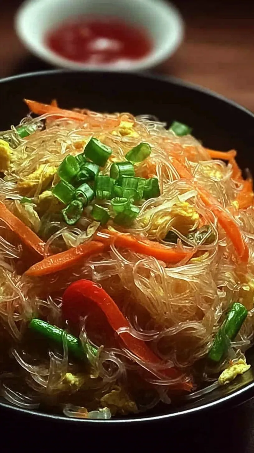 A steaming bowl of wide flat rice noodles with chicken, bok choy, and green onions in a dark savory sauce.