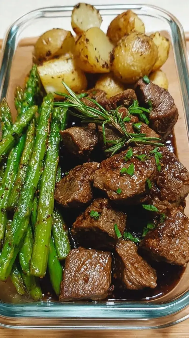 Sizzling garlic balsamic steak bites in a cast iron skillet garnished with fresh parsley