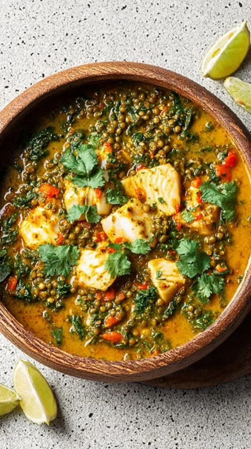 A vibrant orange Goan Style Fish Curry in a clay pot with fresh green chilies and steamed rice.