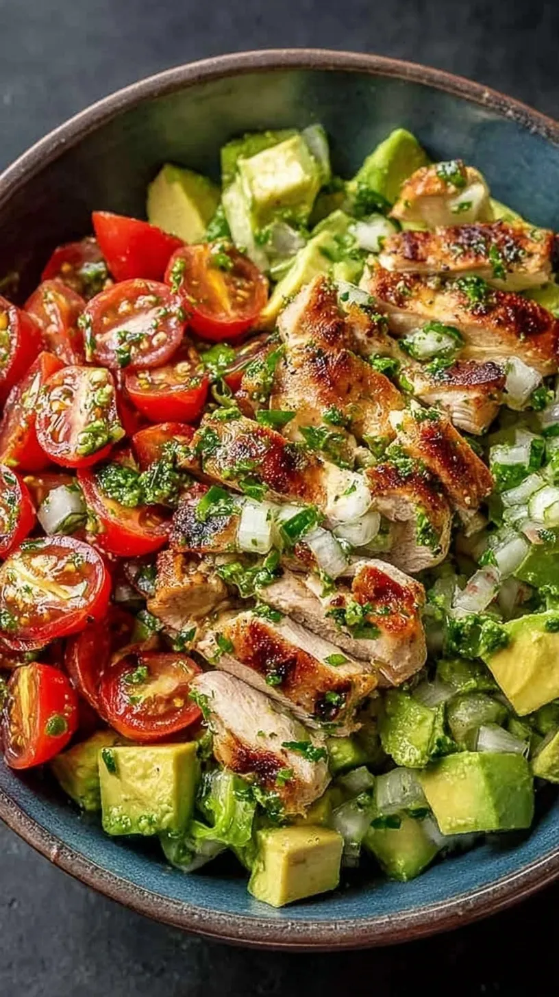 A bowl of creamy avocado chicken salad with fresh lime and cilantro