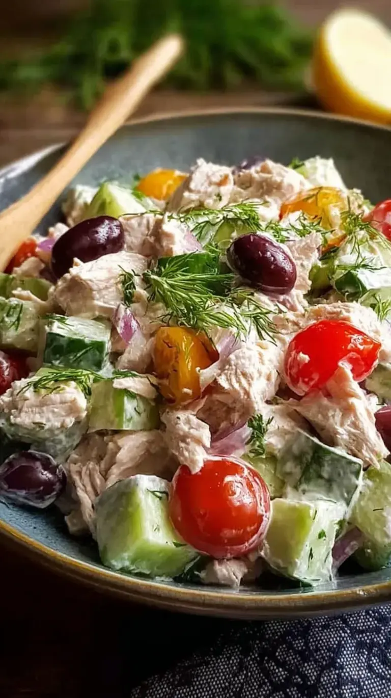 A bowl of creamy healthy tuna salad with fresh parsley and diced celery on a white plate.