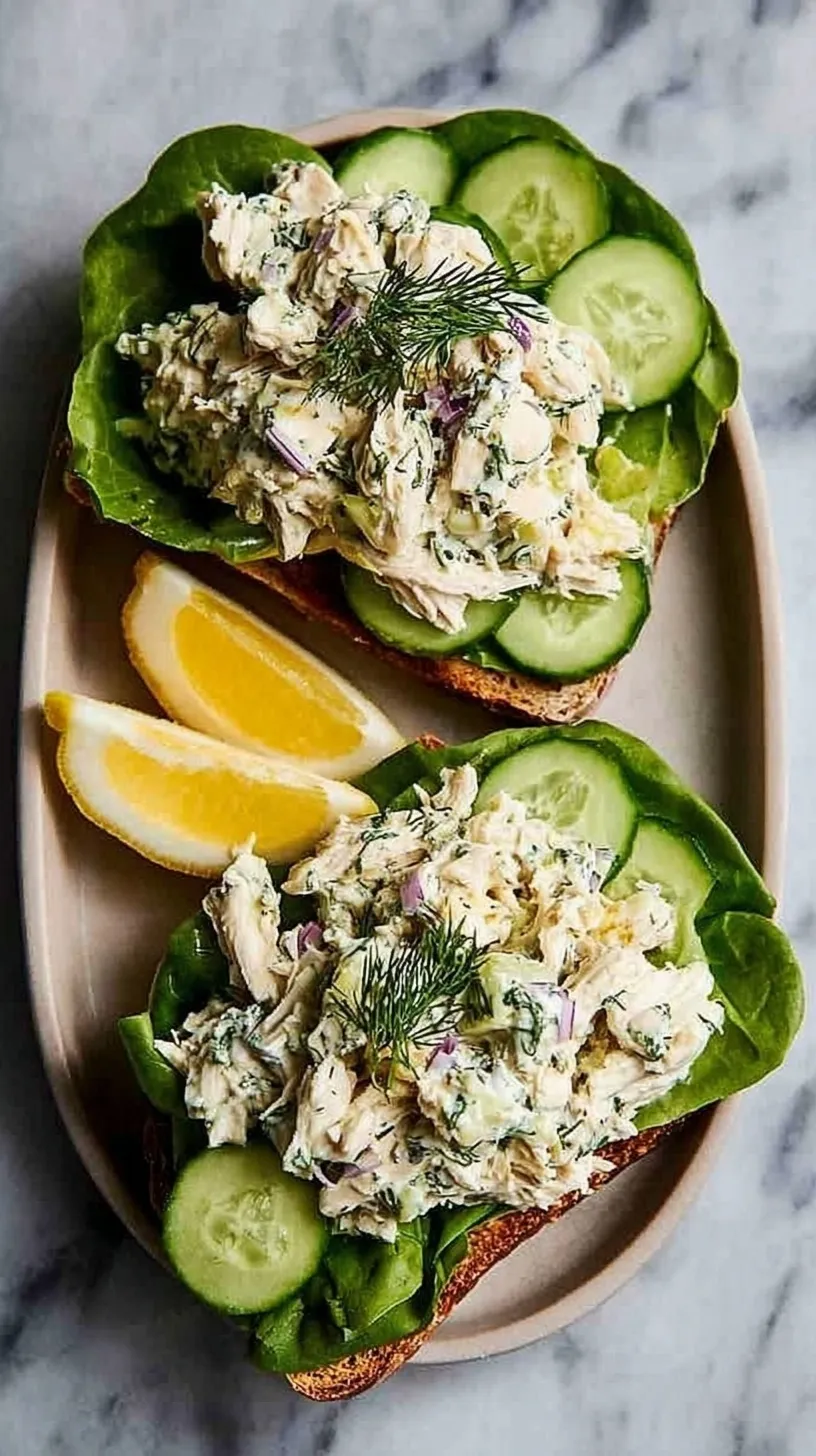 A glass meal prep container filled with creamy chicken salad featuring diced celery and fresh dill.