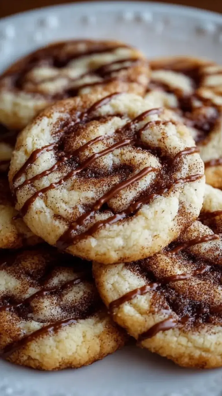 A tray of golden High Protein Cinnamon Roll Cookies with a thick white glaze drizzle.