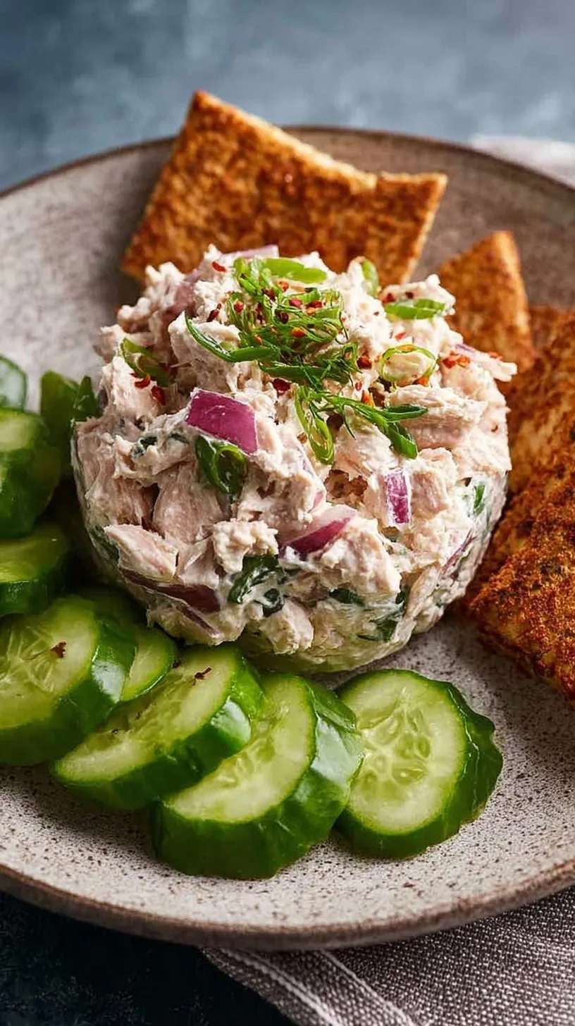 A bowl of creamy cottage cheese tuna salad with fresh dill and celery