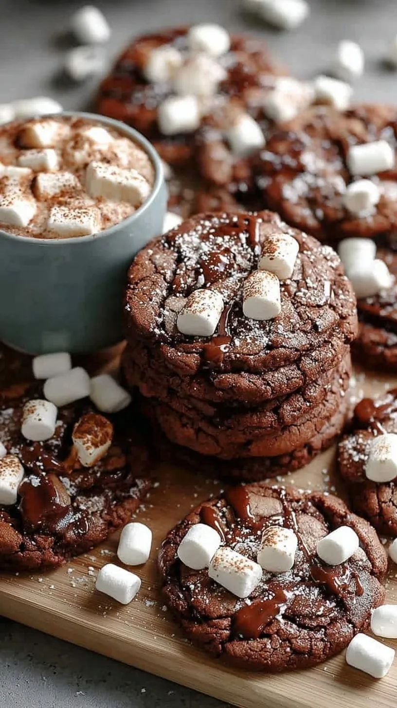 A close up of a soft chocolate cookie topped with a melted toasted marshmallow and chocolate chips.