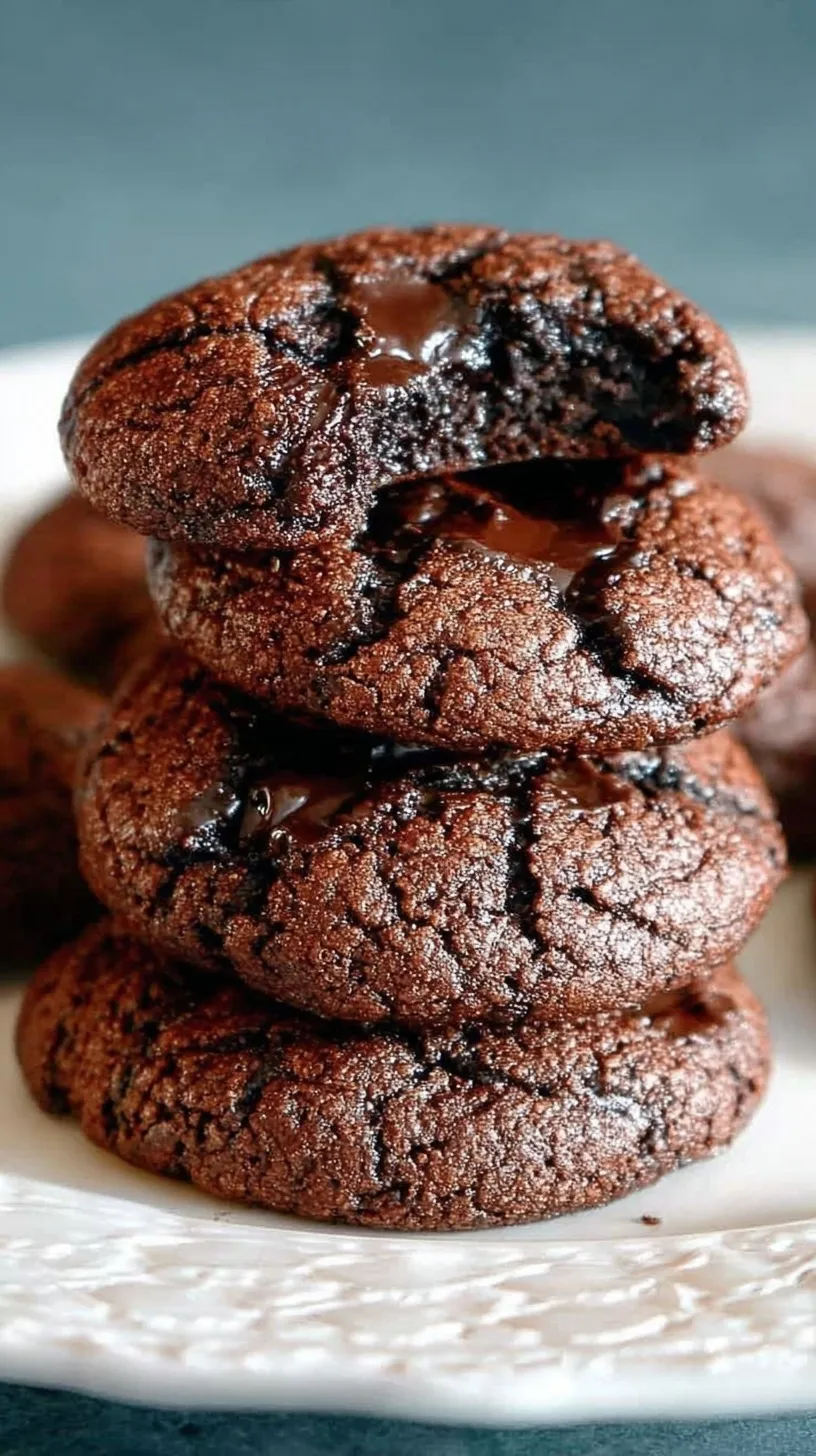 A stack of dense chocolate fudge cookies with sugar-free chocolate chips on a parchment-lined tray.