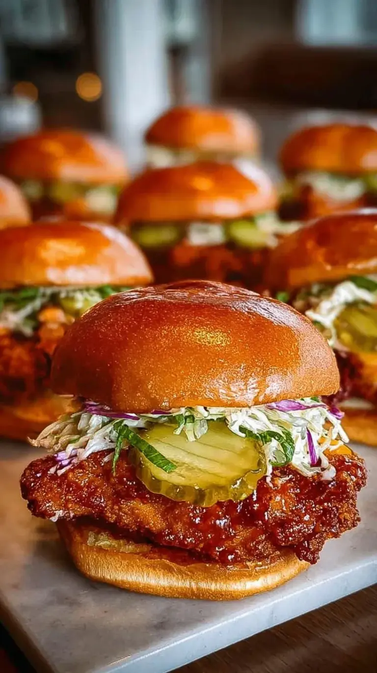 A crispy Nashville Hot Chicken Sandwich topped with pickles on a toasted brioche bun.