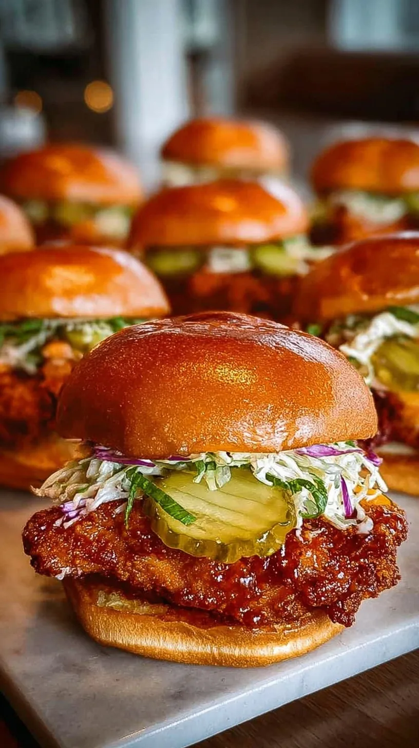 A crispy Nashville Hot Chicken Sandwich topped with pickles on a toasted brioche bun.