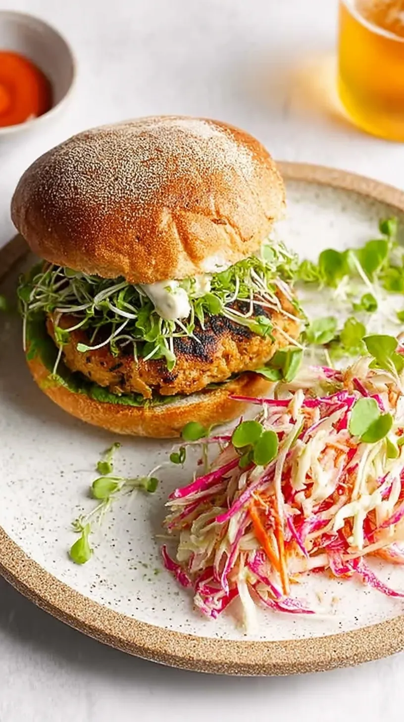 Hand-chopped salmon patties topped with creamy sriracha slaw on toasted brioche buns.