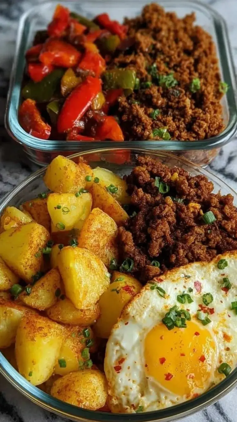 Colorful Tex Mex breakfast bowls with roasted sweet potatoes, scrambled eggs, and sliced avocado.