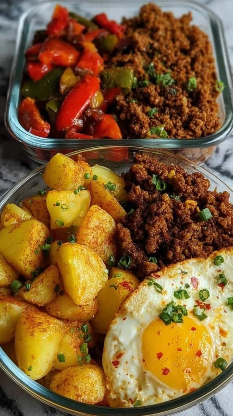 Colorful Tex Mex breakfast bowls with roasted sweet potatoes, scrambled eggs, and sliced avocado.